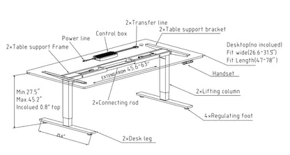 Black or White Electric Stand Up Desk Two/Three Sections Electric Dual Motor Height Adjustable Table Lifting Desk Frame