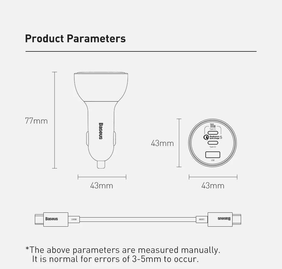 Baseus 160W Car Charger QC 5.0 Fast Quick Charging PPS PD3.0 USB Type C Car Phone Charge For iPhone 13 14 15 Pro Laptops Tablets