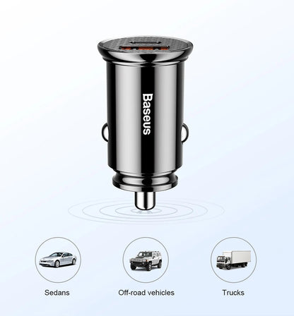 Baseus USB Car Charger Quick Charge 4.0 QC4.0 QC3.0 PPS SCP 5A PD Type C 30W Fast Car USB Charger For iPhone Xiaomi Mobile Phone