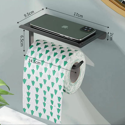 Aluminum Alloy Wall-Mounted Toilet Paper Holder with Shelf - Smallenterprised 