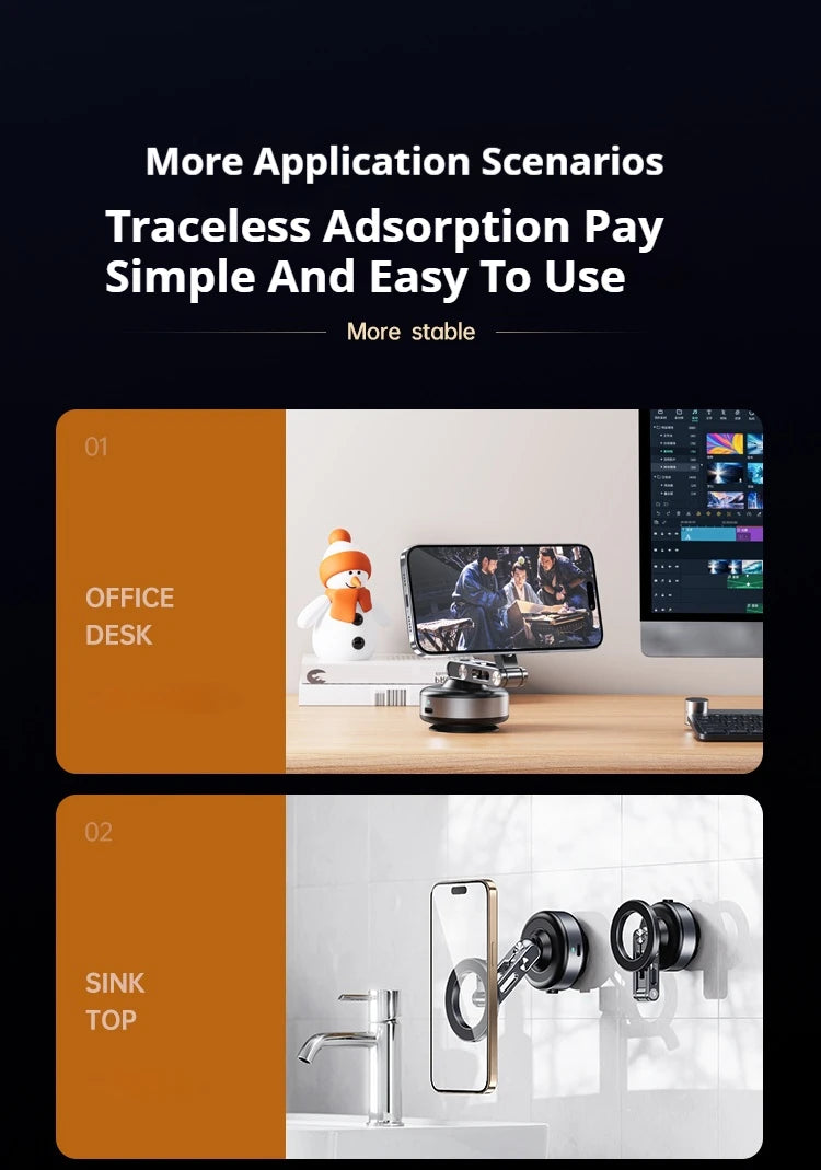 Magnetic Phone Holder Rotating Folding Electric Vacuum Suction Mag Stand For Car Navigation Gym Kitchen Streaming Bracket