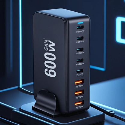 600W Desktop Charging Station USB C 8 Ports Fast Charger for Multiple Devices with 5 USB-C + 3 USB-A Chargers PD PPS 140 W