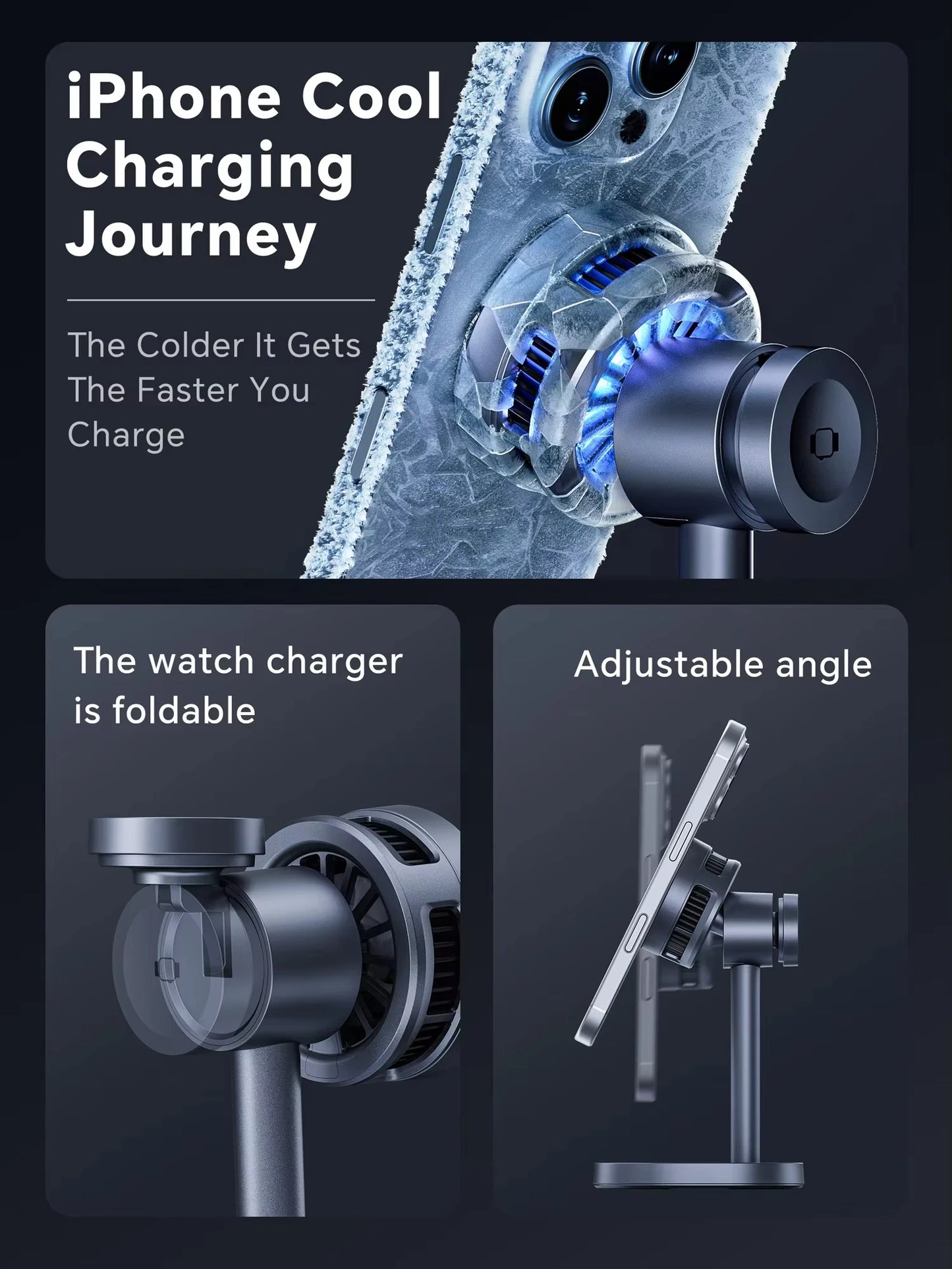 Fast Cooling Wireless Charger, 3-in-1 High-speed QI2 15W Wireless Magnetic Charger, Suitable for IPhone, IWatch and Airpods