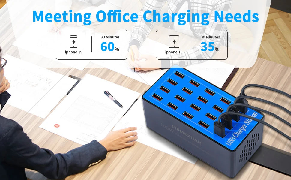USB Charging Station 100W 20-Port Multi Device USB C Charger Features Charging Station for Multiple Devices Phone Watch Pad  A5+