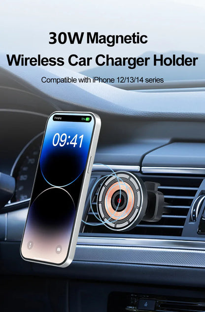 30W Magnetic Car Wireless Charger Air Vent Car Phone Holder Mount for iPhone 14 13 12 Pro Max Macsafe Car Fast Charging Station