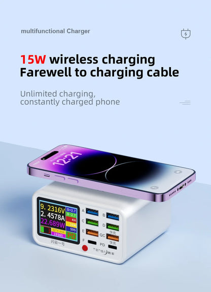 65W USB Type C Multi Function Charger Station Wireless Charing Fast 8 Ports PD QC3.0 Quick Charge Power Adapter for phone