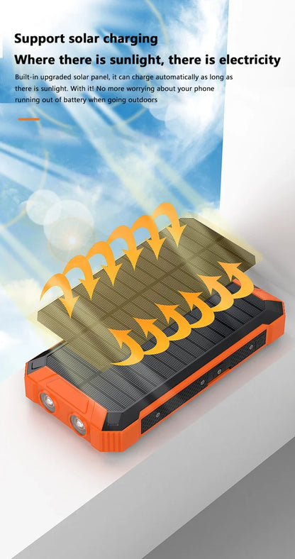 Solar Power Bank Wireless 200000mAh Large Capacity Fast Charging External Battery Outdoor Survival Emergency Equipment