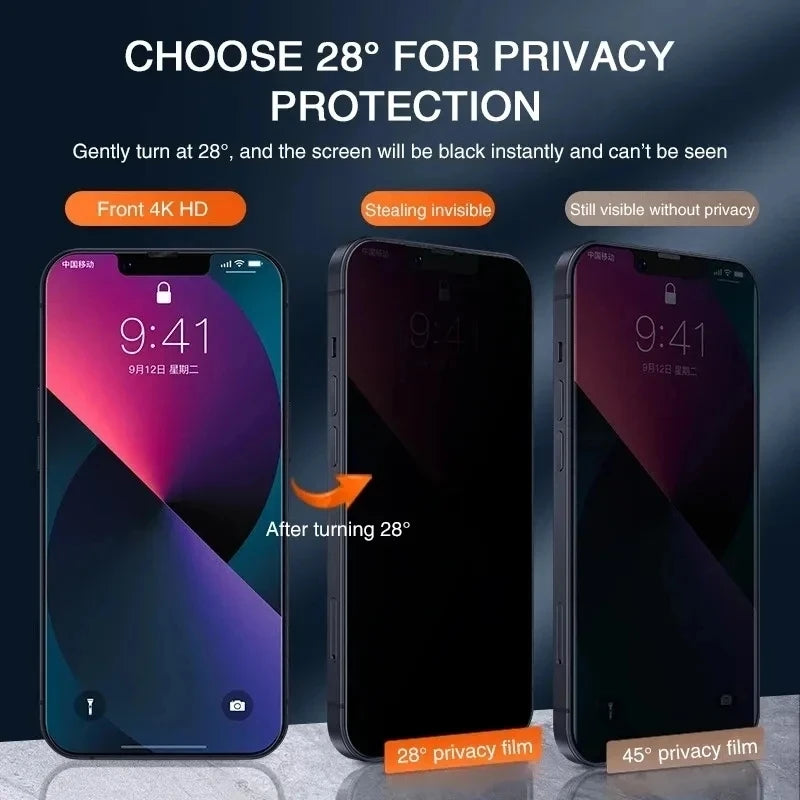 3Pcs Privacy Screen Protector For iPhone 13 14 15 16 17 Pro Max Mini 8 7 Plus Anti-spy Protective Glass For iPhone 17 XR XS Max