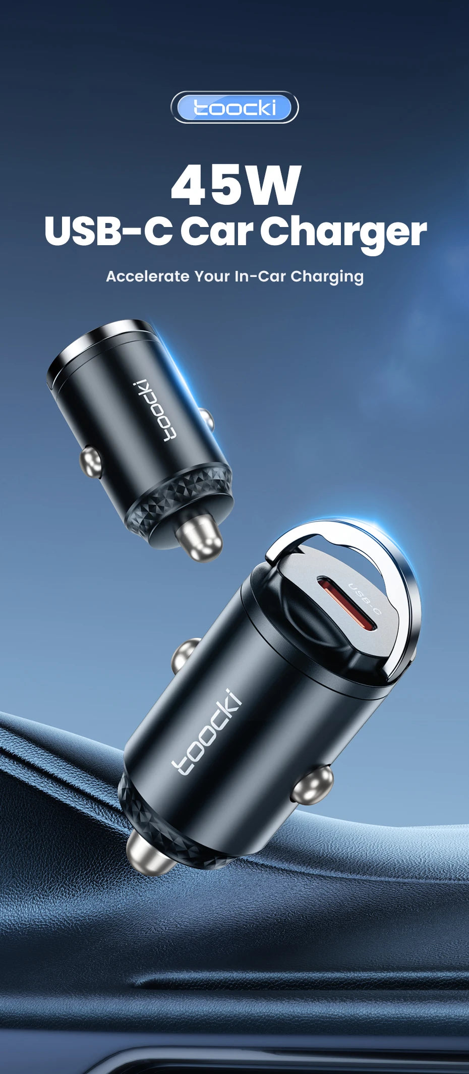 45W Dual USB A Type C Car Charger Metal Auto PD Charger Adapter Fast Charging USB C Charger For CellPhone in Car For iPhone 13