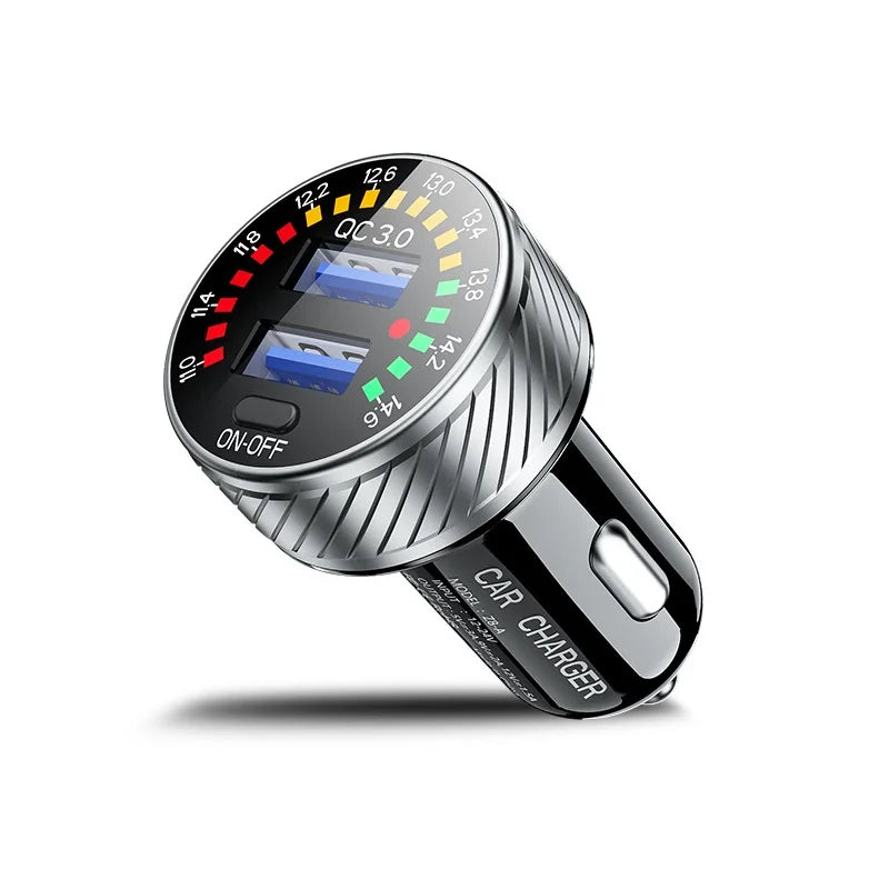 Car Charger 36W Fast Car Charger Adapter QC3.0 Dual USB Car Charger Fast Charge with Colorful Voltmeter ON/Off Switch For iPhone