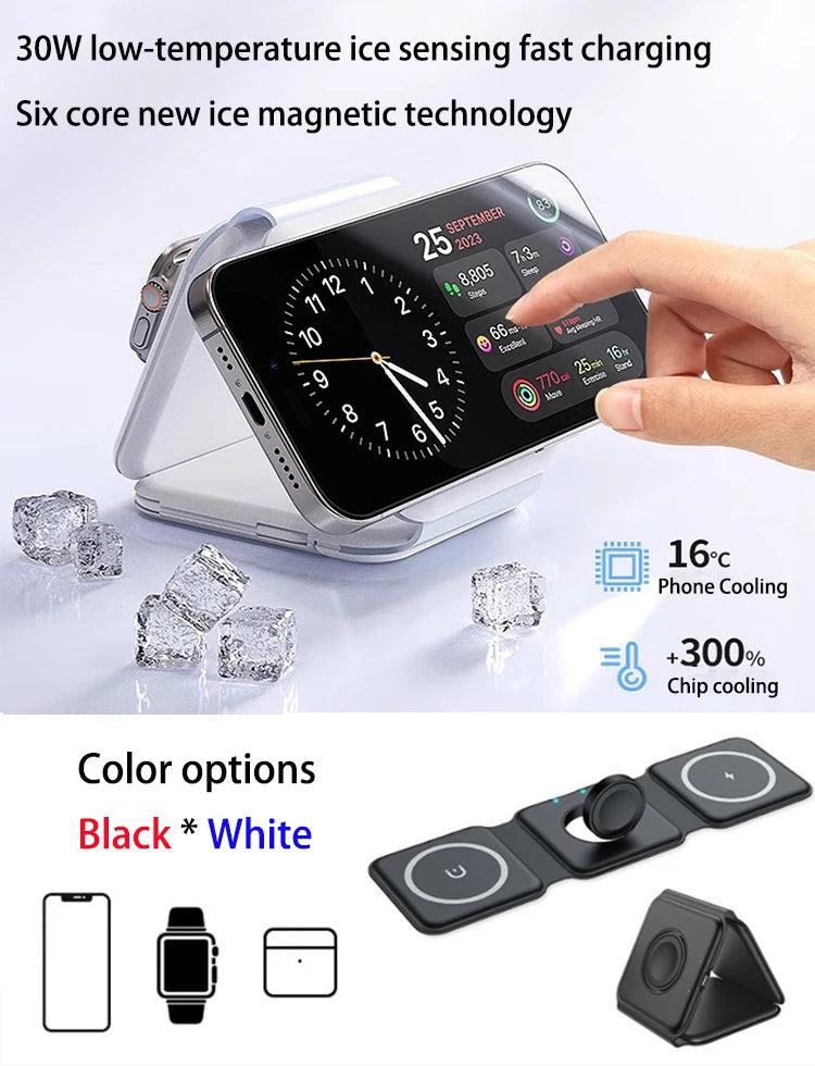 Wireless Charger 3 in 1 Charging Station for iPhone 15/14/13/12 Series Travel Charger for Multiple Devices for AirPods 3/2/Pro A