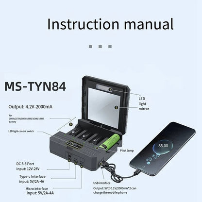 A25F-18650 Charger Solar Lithium Battery Smart Charger Type-C Four-Slot Multi-Function Outdoor Charger