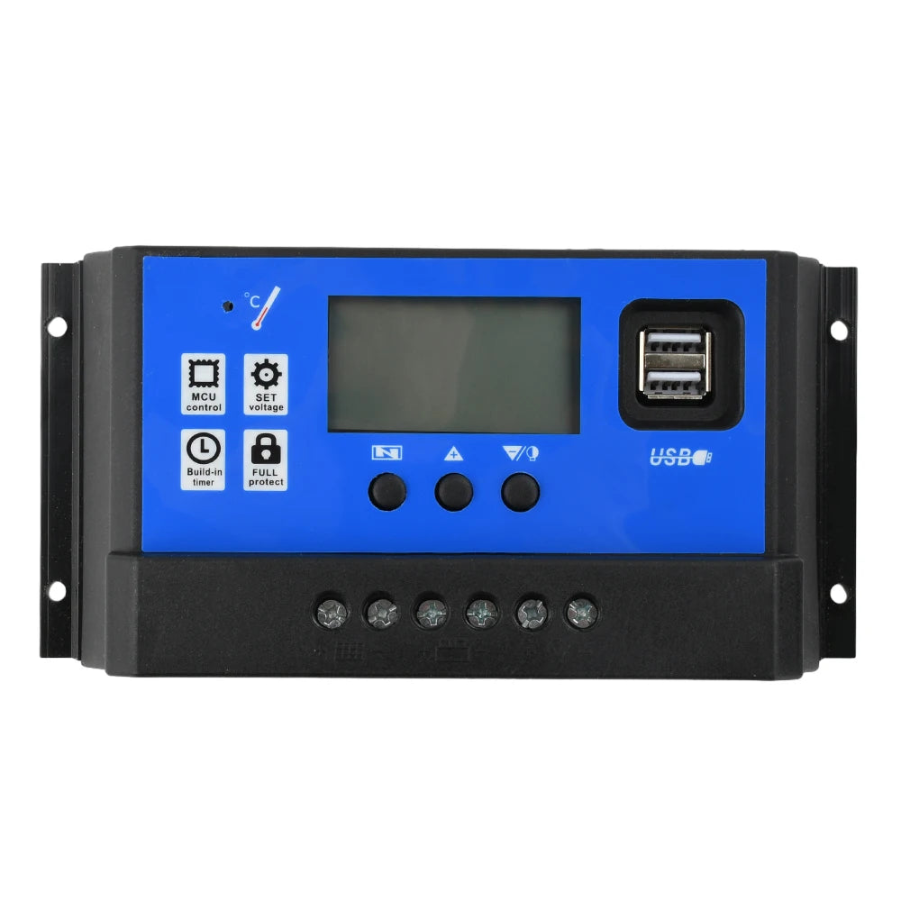 Solar Charge Controller 12V 24V PWM 10A 20A 30A Solar Panel Battery Regulator LCD Display Dual USB Output