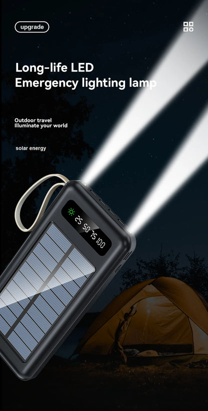 Solar Power Bank 50000mAh Large Capacity Mobile Power Fast Charging Battery Dual Usb 4 Cables LED Digital Display For IPhone