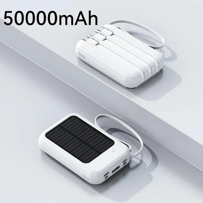 Solar Power Bank 20000mah Built-in Cable Solar Charger 2 USB Ports External Charger Power Bank with LED Light power bank New