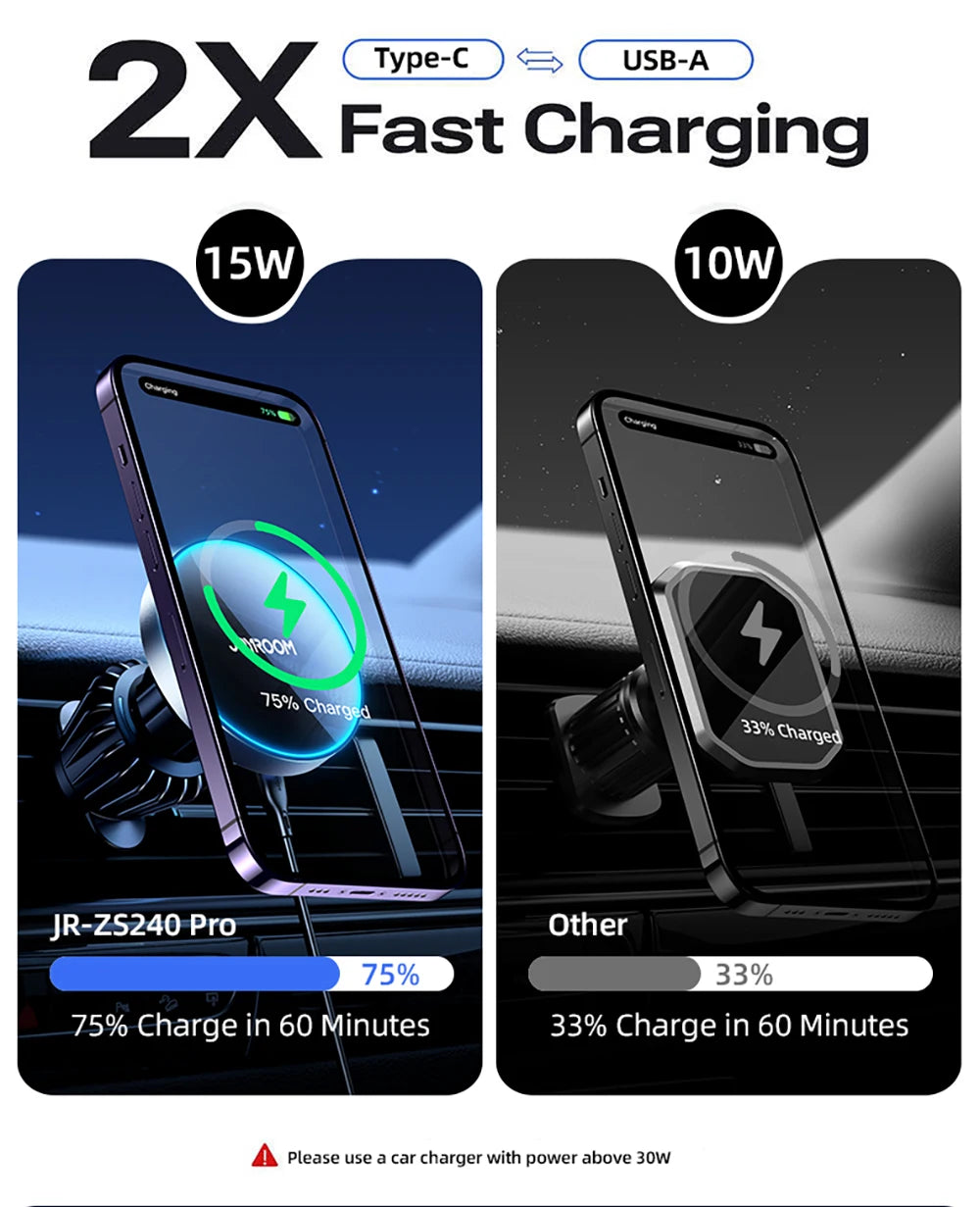 Joyroom Magnetic Car Phone Mount Wireless Fast Car Charger for iPhone Holder 15W Magnetic Car Phone Holder Mount Wireless