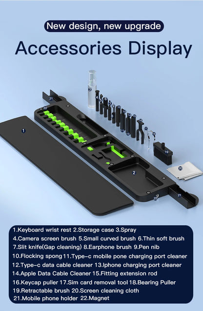 22 in1 Digital Cleaning Kit Phone Camera Laptop keyboard Cleaning Headset brush key Screen cleaner Dust Collector Christmas gift