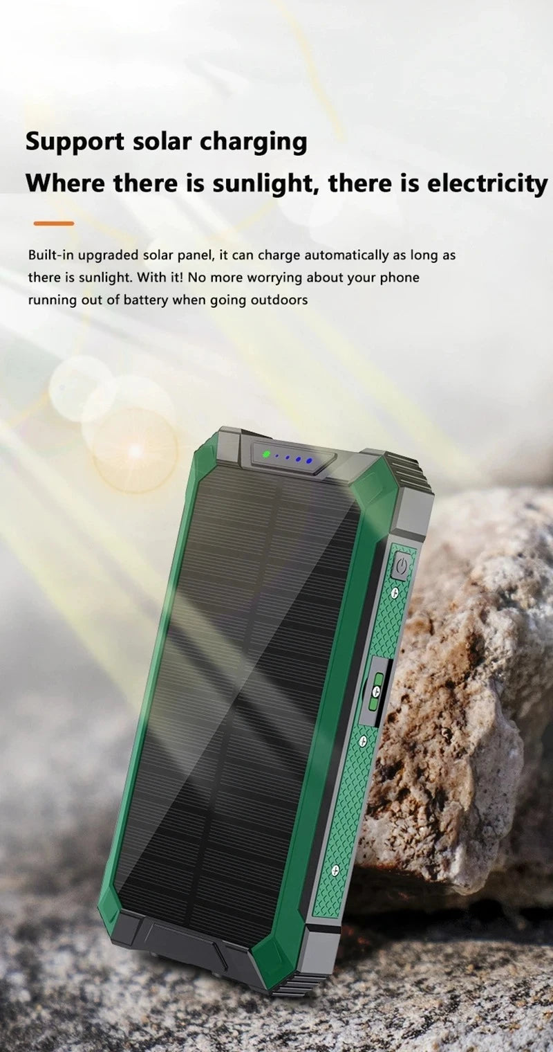 Solar Power Bank Wireless 200000mAh Large Capacity Fast Charging External Battery Outdoor Survival Emergency Equipment