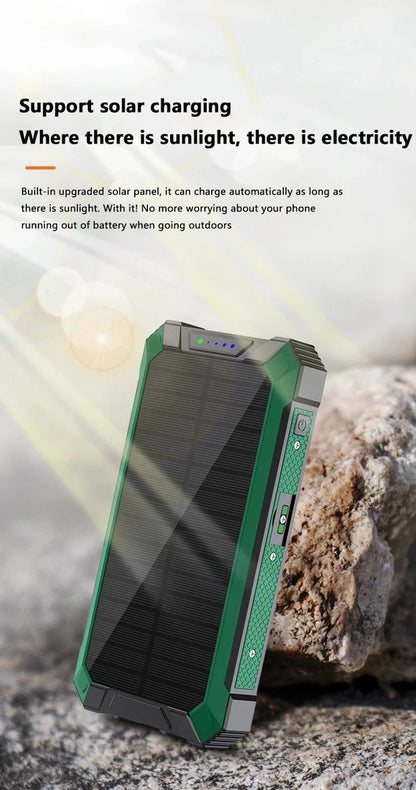 Solar Power Bank Wireless 200000mAh Large Capacity Fast Charging External Battery Outdoor Survival Emergency Equipment