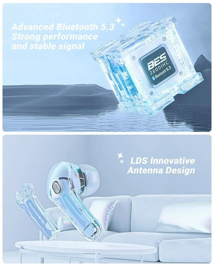 Bluetooth Earbuds Transparent with LED Digital Display Wireless In-Ear Earphone for Xiaomi Huawei iPhone Headphone