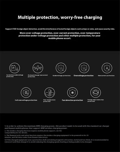 Huawei Super Fast Charge Wireless Car Charger 80W Max Intelligent Induction Air Cooling Heat Dissipation