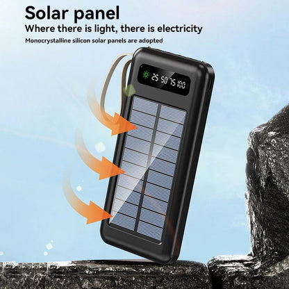 Solar Power Bank 50000mAh Large Capacity Mobile Power Fast Charging Battery Dual Usb 4 Cables LED Digital Display For IPhone
