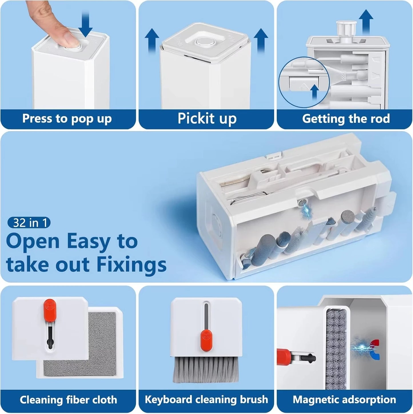 32in1 Multi-Functional Cleaning Kit For Laptop Keyboard Headphones Mobile Phone Monitor Portable Electronics Cleaning Tools