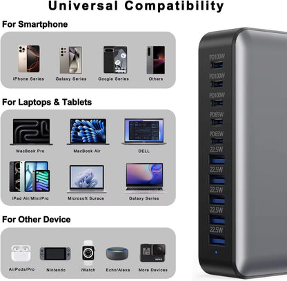New 540W 10-port fast charging station type-c charger Multi-port USB mobile phone charger Convenient charger Home Office Travel