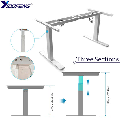 Black or White Electric Stand Up Desk Two/Three Sections Electric Dual Motor Height Adjustable Table Lifting Desk Frame