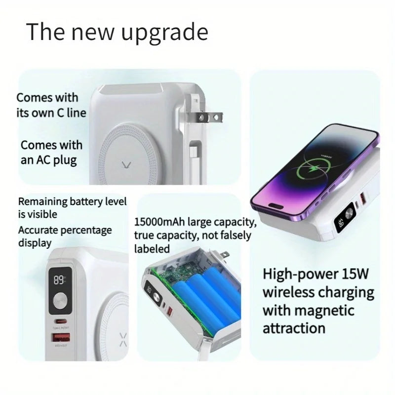 Travel charger iPhone Magnetic wireless charging bank comes with cable and plug 65W Supportlaptop Android Fast charge