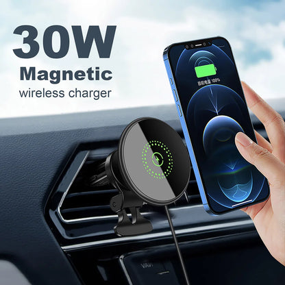 Magnetic Wireless Car Charger Mount 30W Fast Charging Air Vent Phone Holder Stand for iPhone 16 15 14 13 12 Pro Max Plus Safe
