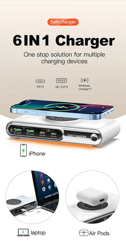 New 72W Multifunction Charger Wireless Charger 4-Port PD+QC USB Type-C Quick Charger Home Travel Office Convenient