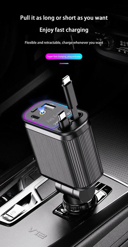 Car Charger Super Fast Charger 120W Retractable Cable Purple Starry