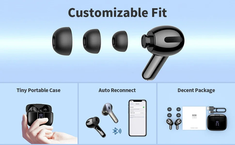 Wireless Earphones with Bluetooth 5.3, Quad-Mic Call Noise Reduction ENC, 50H Playtimes Wireless Earbuds Bluetooth Headphones