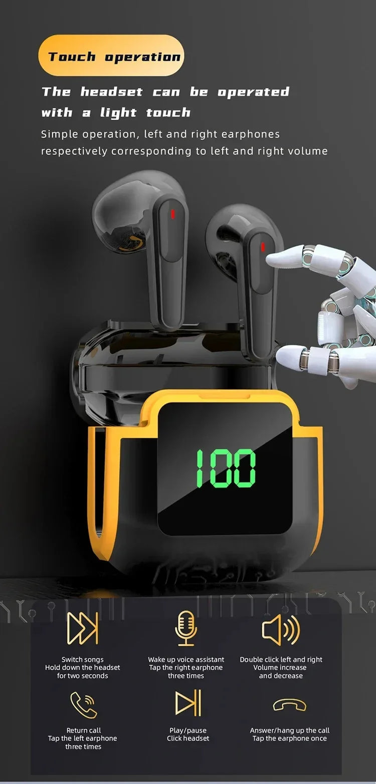 Bluetooth 5.3 Headphones TWS Wireless Earphones with LED Display Stereo Headset Touch Control Earbuds Noise Reduction