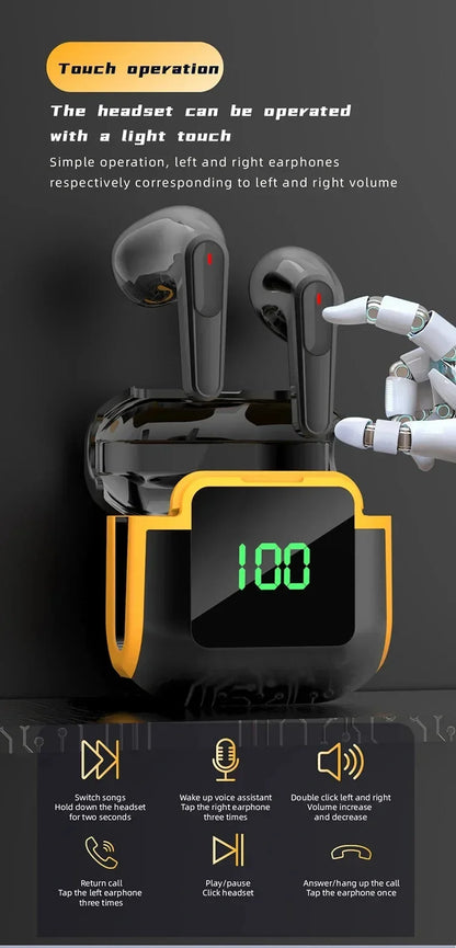 Bluetooth 5.3 Headphones TWS Wireless Earphones with LED Display Stereo Headset Touch Control Earbuds Noise Reduction