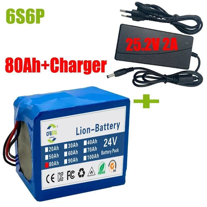 24V 100Ah Lithium Battery 6S6P Rechargeable Battery Packs Electric Scooter Bicycle Batteries Solar BMS+ Charger