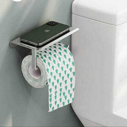 Aluminum Alloy Wall-Mounted Toilet Paper Holder with Shelf - Smallenterprised 