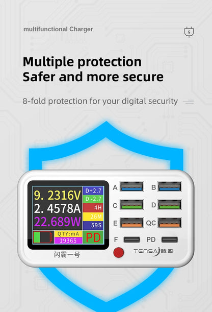 65W USB Type C Multi Function Charger Station Wireless Charing Fast 8 Ports PD QC3.0 Quick Charge Power Adapter for phone