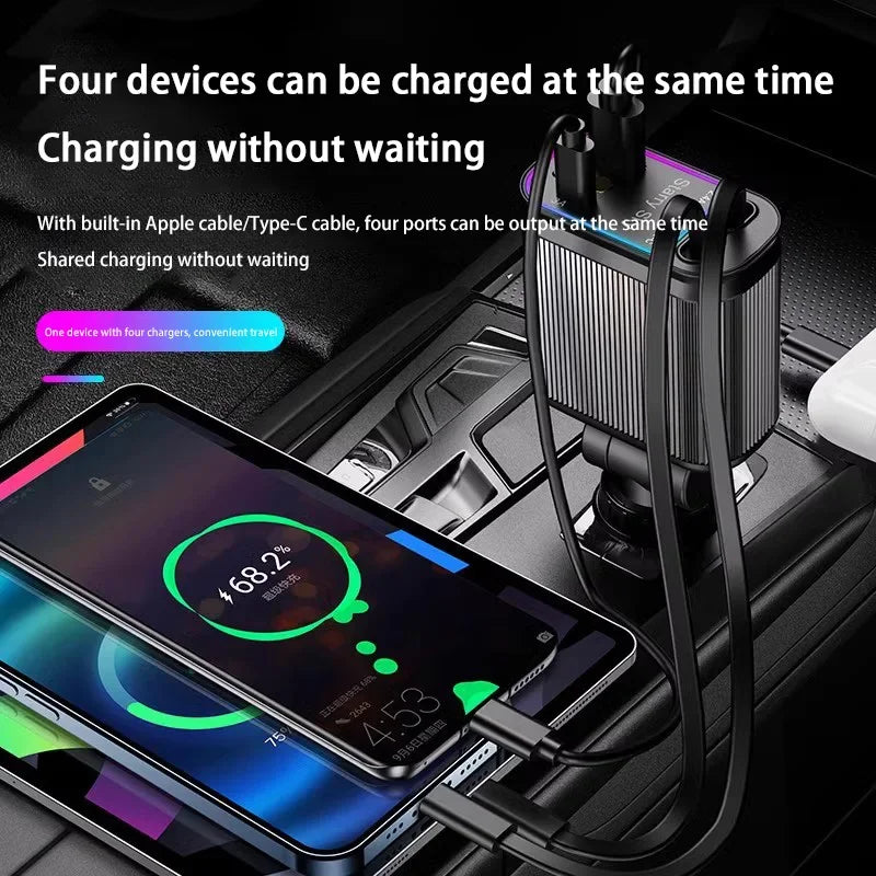 Car Charger Super Fast Charger 120W Retractable Cable Purple Starry