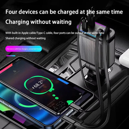 Car Charger Super Fast Charger 120W Retractable Cable Purple Starry