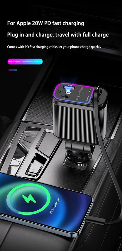 Car Charger Super Fast Charger 120W Retractable Cable Purple Starry