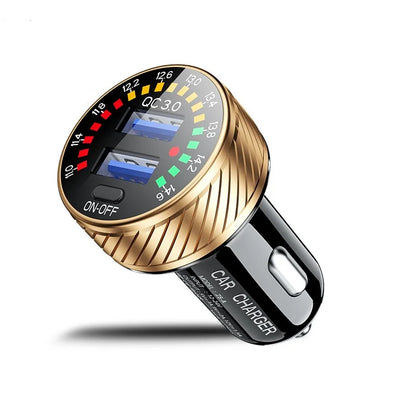Car Charger 36W Fast Car Charger Adapter QC3.0 Dual USB Car Charger Fast Charge with Colorful Voltmeter ON/Off Switch For iPhone