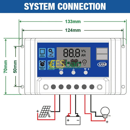 Solar Charge Controller 60A 12V/24V Voltage Regulator Solar Panel Photovoltaic Home with PWM Solar Charger LCD Display Dual USB