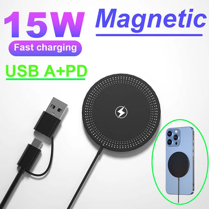 Wireless Charger 15W Compact And Convenient Black For Iphone 15/14/13/12/11/Pro/Max/Se 2020/Xs/Xr/X/8 Plus