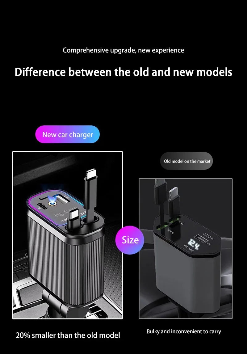 Car Charger Super Fast Charger 120W Retractable Cable Purple Starry