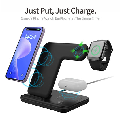Wireless Charger Stand 3in1 Fast Charging With Led Lamp For iWatch 10 9 8 7 6 5 iPhone 16 15 14 13 12 11 X Airpods 4 3 Pro