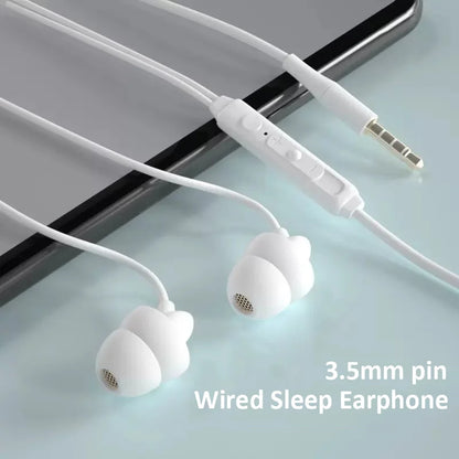 Wired Sleep Earphones 3.5mm-Pin In Ear Soft Headsets Noise Cancelling Wired Headphone with Mic Bass HiFi Stereo Silicone Earbuds