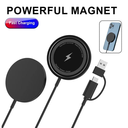Wireless Charger 15W Compact And Convenient Black For Iphone 15/14/13/12/11/Pro/Max/Se 2020/Xs/Xr/X/8 Plus