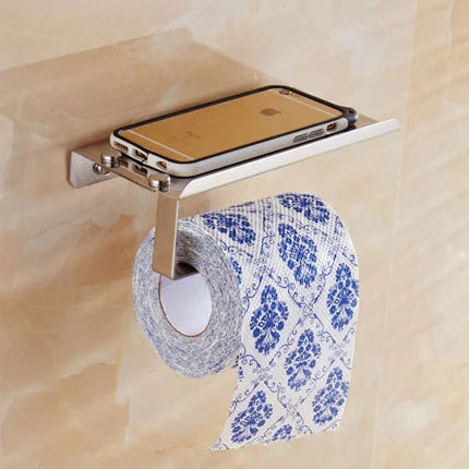 Aluminum Alloy Wall-Mounted Toilet Paper Holder with Shelf - Smallenterprised 